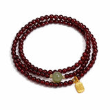 Layered Garnet & Chalcedony Bracelet Stack — Multi-Stone Bead Set for Protection & Calm - Three-Layer Garnet Lucky CoinTibet Art