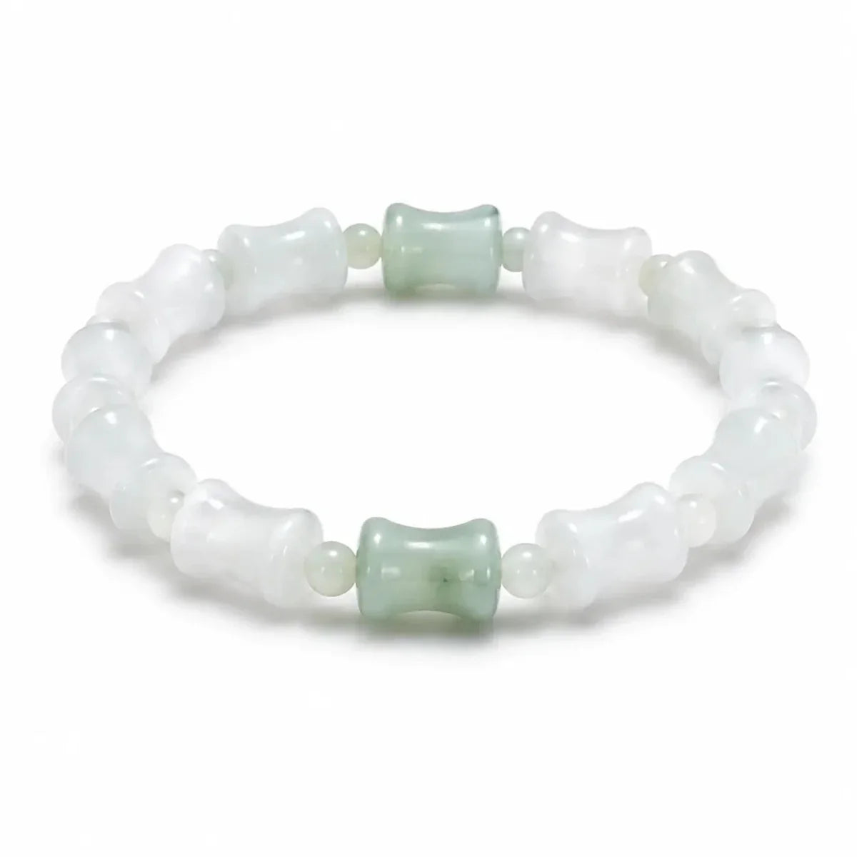 Tianshan Green Jade Bead Bracelet — Natural Stone Single-Wrap for Calm & Clarity - Bamboo-Joint 8x12mmTibet Art