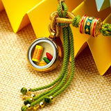 Tibetan Fortune Eye Braided Bracelet — Woven Lucky Cord with Dharma Eye Charm & Prayer Wheel Bead Tibet Art