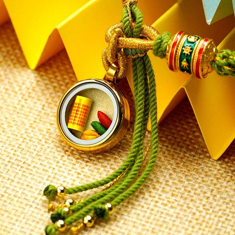 Tibetan Fortune Eye Braided Bracelet — Woven Lucky Cord with Dharma Eye Charm & Prayer Wheel Bead Tibet Art