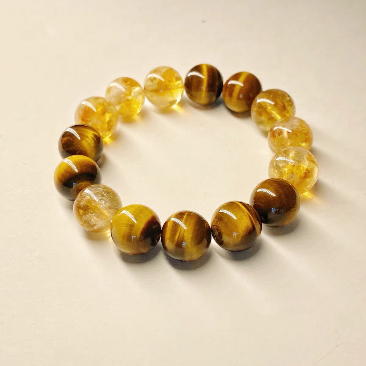 Citrine Bead Bracelet Collection — Original Designs With Tiger Eye, Pixiu & Strawberry Quartz - Pure Citrine — 12mmTibet Art