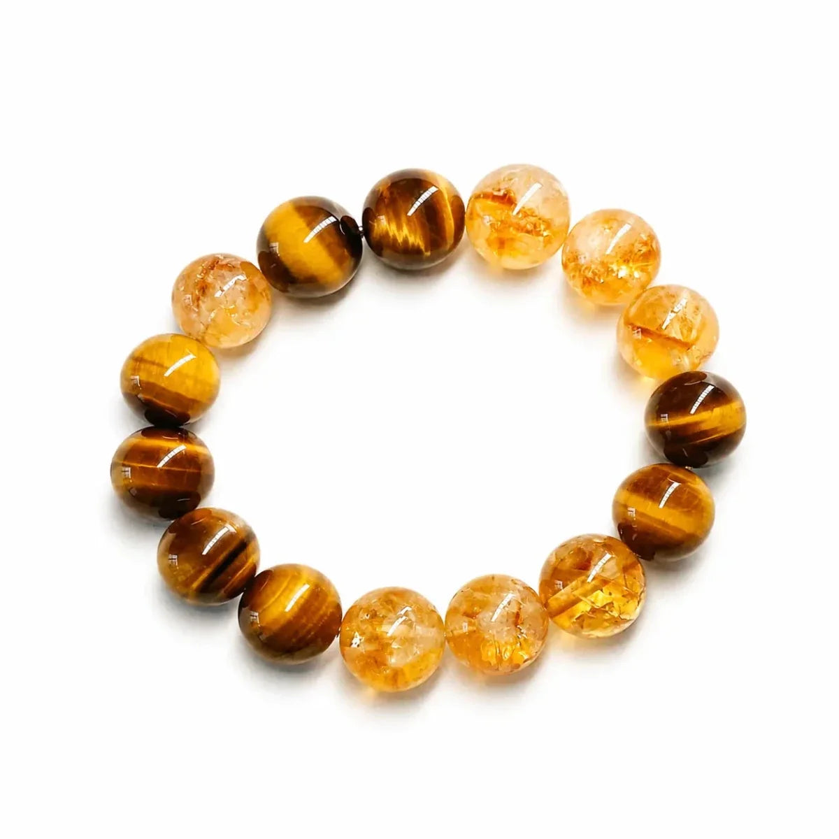 Citrine Bead Bracelet Collection — Original Designs With Tiger Eye, Pixiu & Strawberry Quartz - Tiger Eye & Citrine — 10mmTibet Art