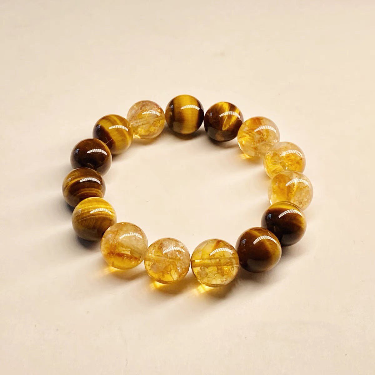 Citrine Bead Bracelet Collection — Original Designs With Tiger Eye, Pixiu & Strawberry Quartz - Pure Citrine — 12mmTibet Art