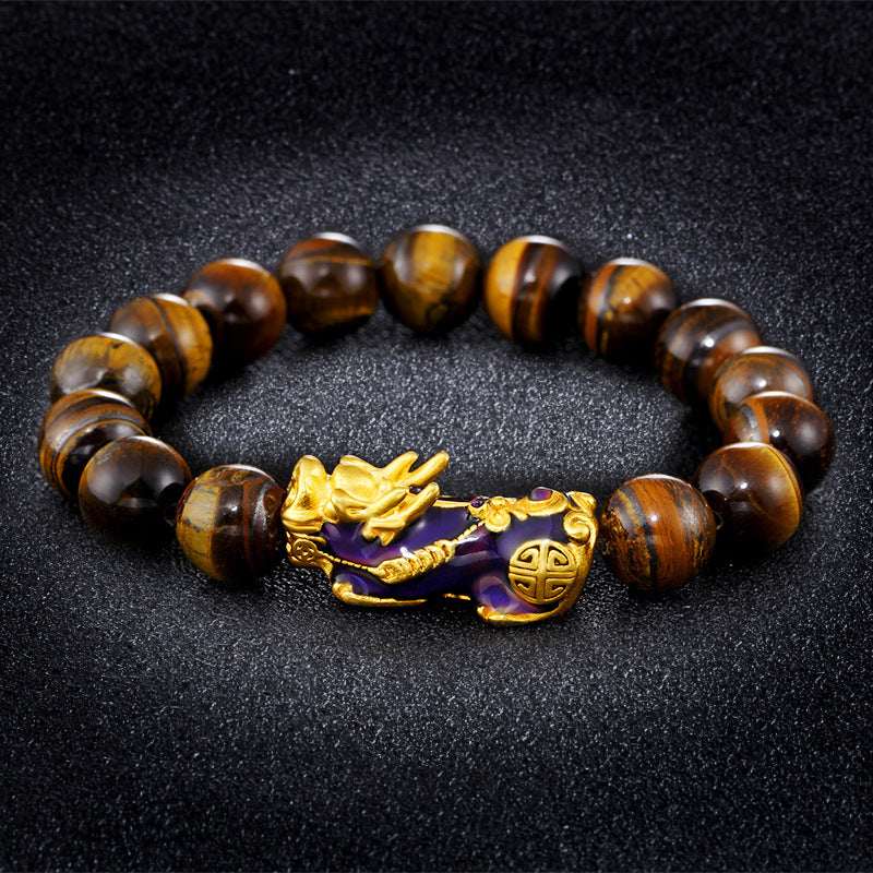 Tiger Eye Pixiu Bracelet — Color-Changing Feng Shui Charm for Wealth & Protection - Tibet Art