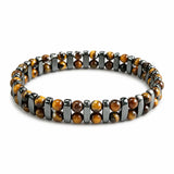 Tiger Eye Double-Row Bracelet — Grounded Color, Woven by Hand - 6A Tiger Eye Elastic BraceletTibet Art