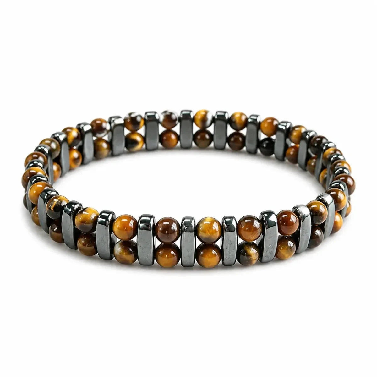 Tiger Eye Double-Row Bracelet — Grounded Color, Woven by Hand - 6A Tiger Eye Elastic BraceletTibet Art