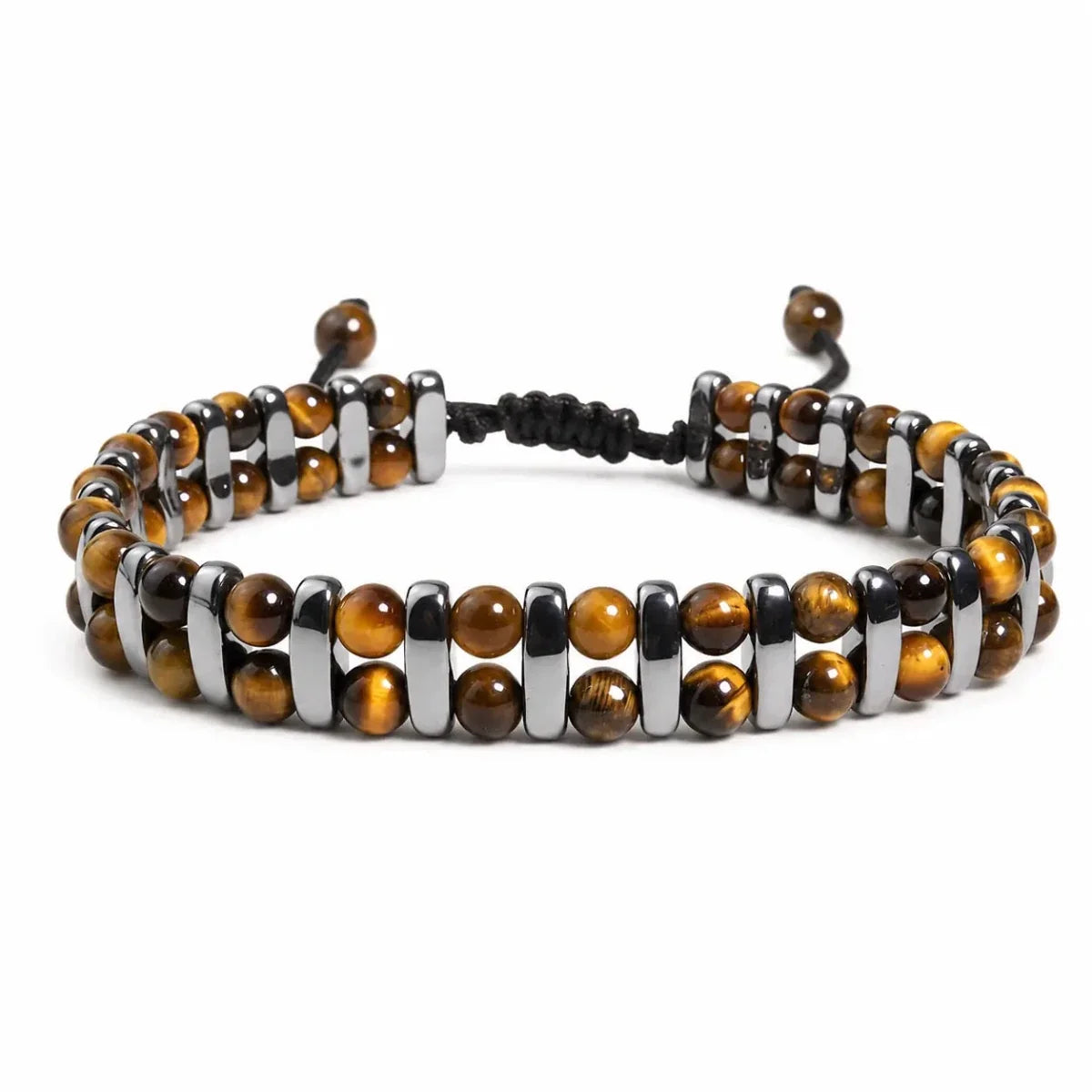Tiger Eye Double-Row Bracelet — Grounded Color, Woven by Hand Tibet Art