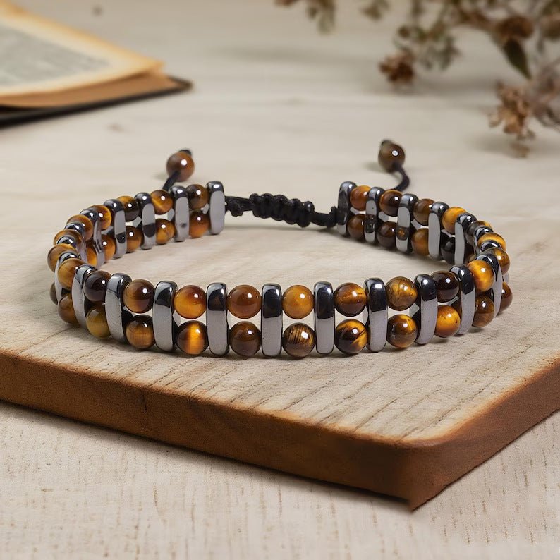 Tiger Eye Double-Row Bracelet — Grounded Color, Woven by Hand - 3A Double-Row Tiger EyeTibet Art