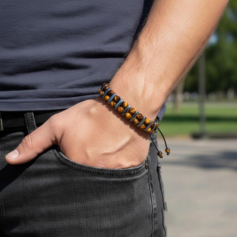 Tiger Eye Double-Row Bracelet — Grounded Color, Woven by Hand - 3A Double-Row Tiger EyeTibet Art