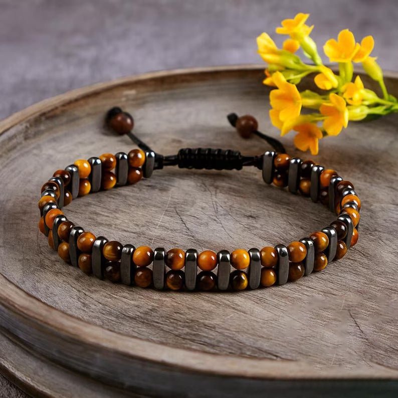 Tiger Eye Double-Row Bracelet — Grounded Color, Woven by Hand - 3A Double-Row Tiger EyeTibet Art