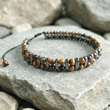 Tiger Eye Double-Row Bracelet — Grounded Color, Woven by Hand - 3A Double-Row Tiger EyeTibet Art