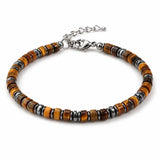 Tiger Eye Double-Row Bracelet — Grounded Color, Woven by Hand - Round-Disc Tiger Eye BraceletTibet Art