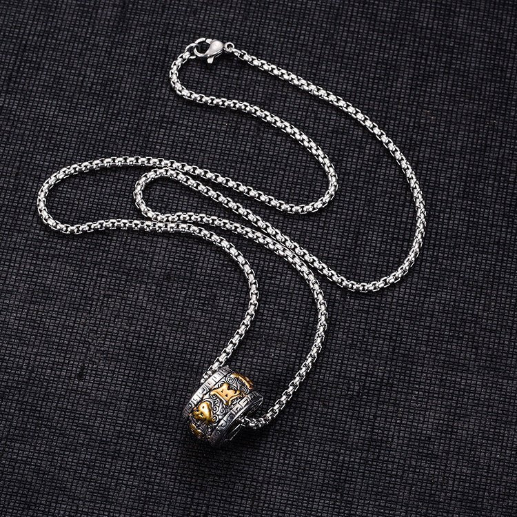 Titanium Steel Buddhist Mantra Necklace - Six True Words Om Mani Padme Hum Pendant for Peace & Protection - Tibet Art