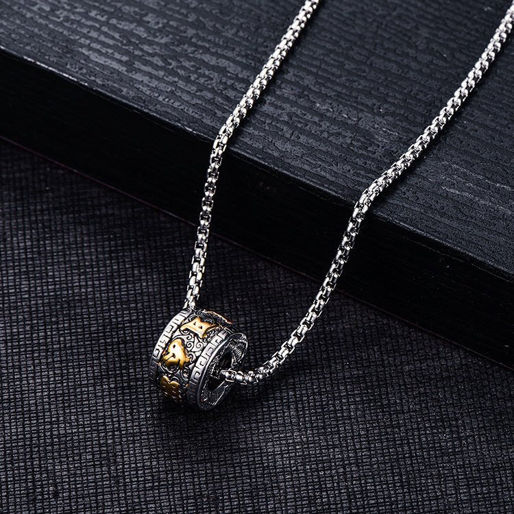 Titanium Steel Buddhist Mantra Necklace - Six True Words Om Mani Padme Hum Pendant for Peace & Protection - Tibet Art
