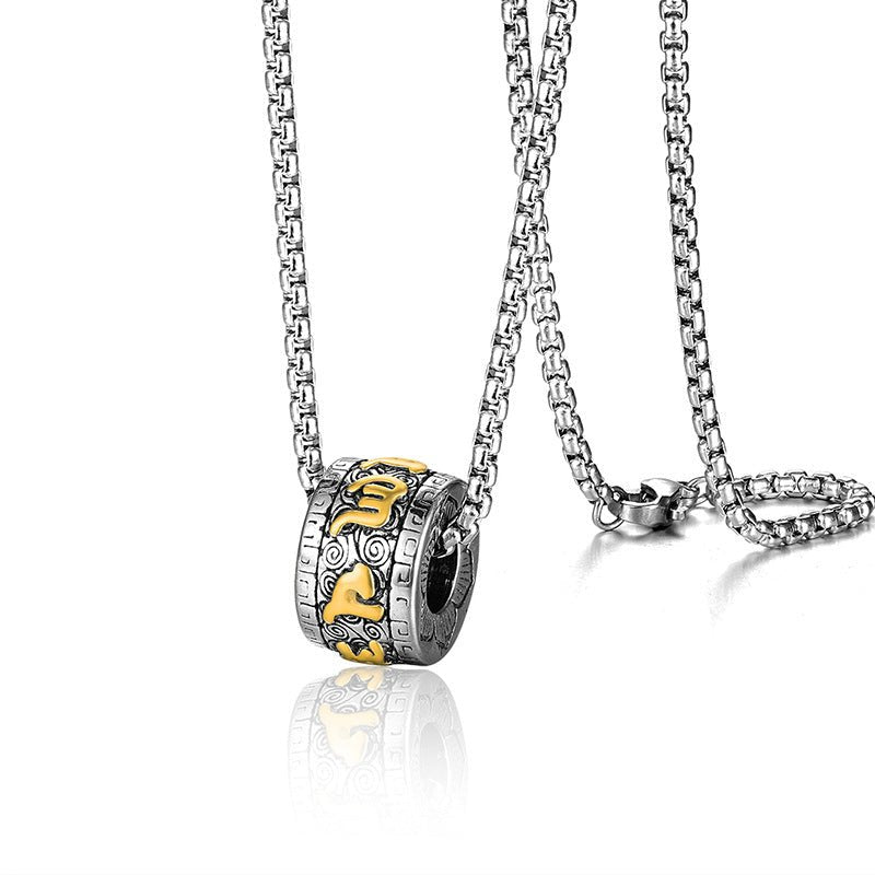 Titanium Steel Buddhist Mantra Necklace - Six True Words Om Mani Padme Hum Pendant for Peace & Protection - Tibet Art