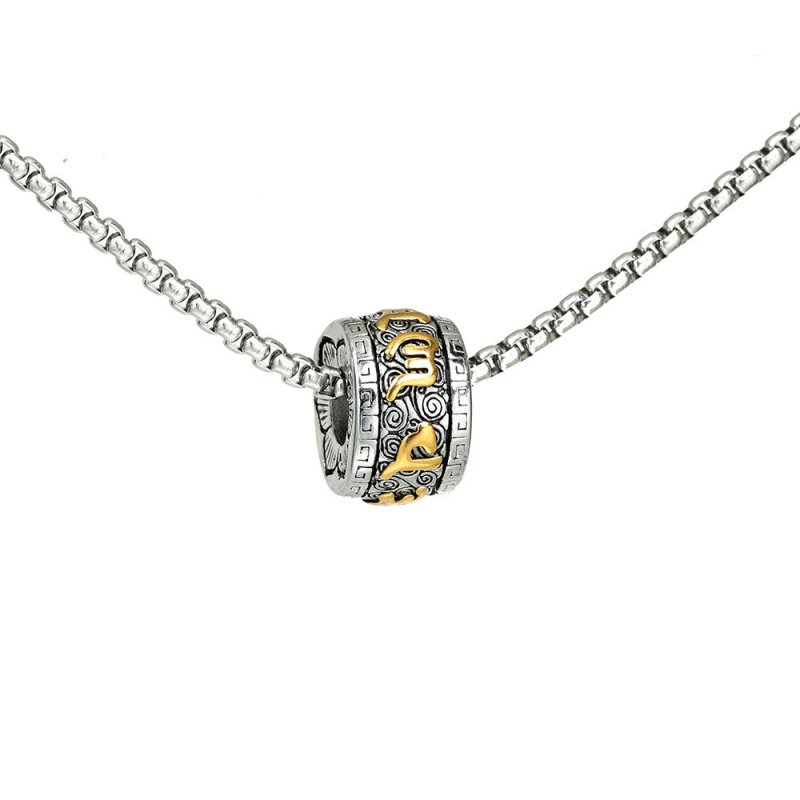 Titanium Steel Buddhist Mantra Necklace - Six True Words Om Mani Padme Hum Pendant for Peace & Protection - Tibet Art