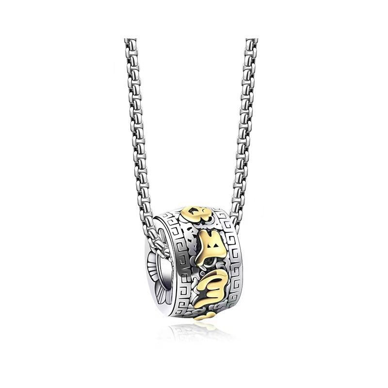 Titanium Steel Buddhist Mantra Necklace - Six True Words Om Mani Padme Hum Pendant for Peace & Protection - Tibet Art
