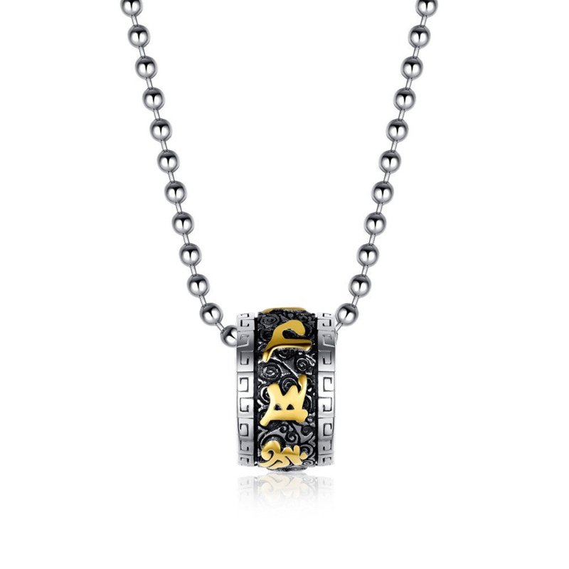 Titanium Steel Buddhist Mantra Necklace - Six True Words Om Mani Padme Hum Pendant for Peace & Protection - Tibet Art