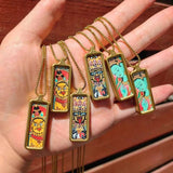 Tibetan Hand-Painted Thangka Pendant — Titanium Steel Frame with Chain, 14 Designs Tibet Art
