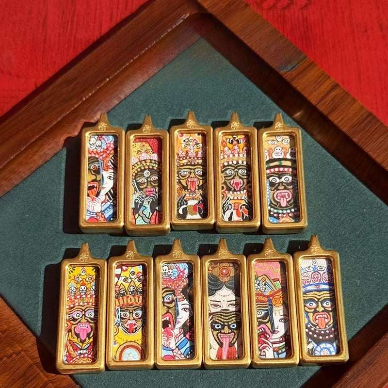 Tibetan Hand-Painted Thangka Pendant — Titanium Steel Frame with Chain, 14 Designs Tibet Art