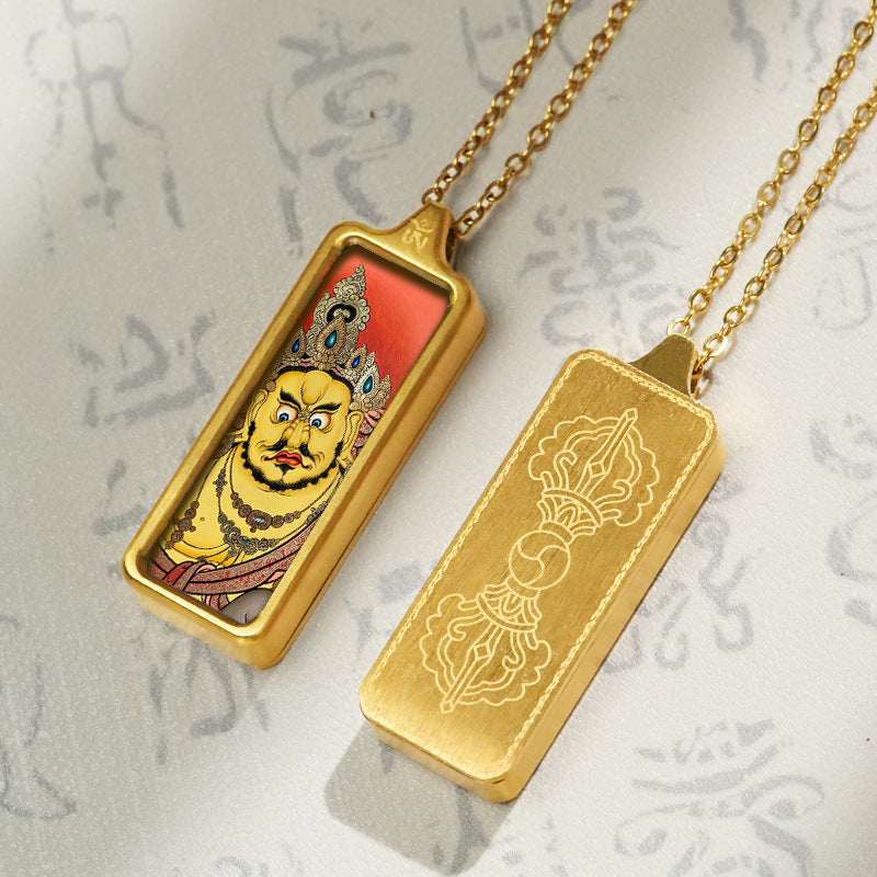 Tibetan Hand-Painted Thangka Pendant — Titanium Steel Frame with Chain, 14 Designs Tibet Art