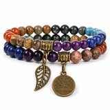 Tree of Life Chakra Bracelet — Tiger Eye & Amethyst Gemstone Set Tibet Art