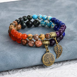 Tree of Life Chakra Bracelet — Tiger Eye & Amethyst Gemstone Set - Rainbow MixTibet Art