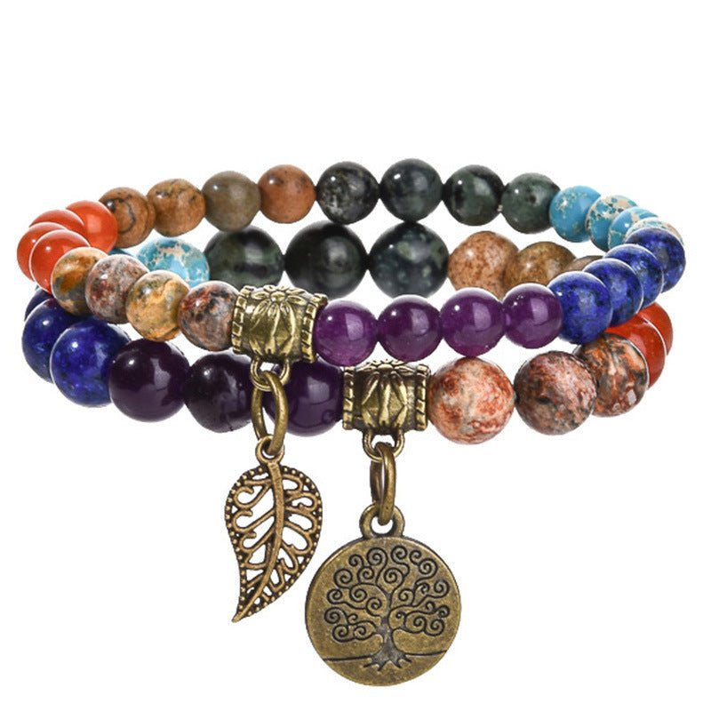 Tree of Life Chakra Bracelet — Tiger Eye & Amethyst Gemstone Set - Rainbow MixTibet Art