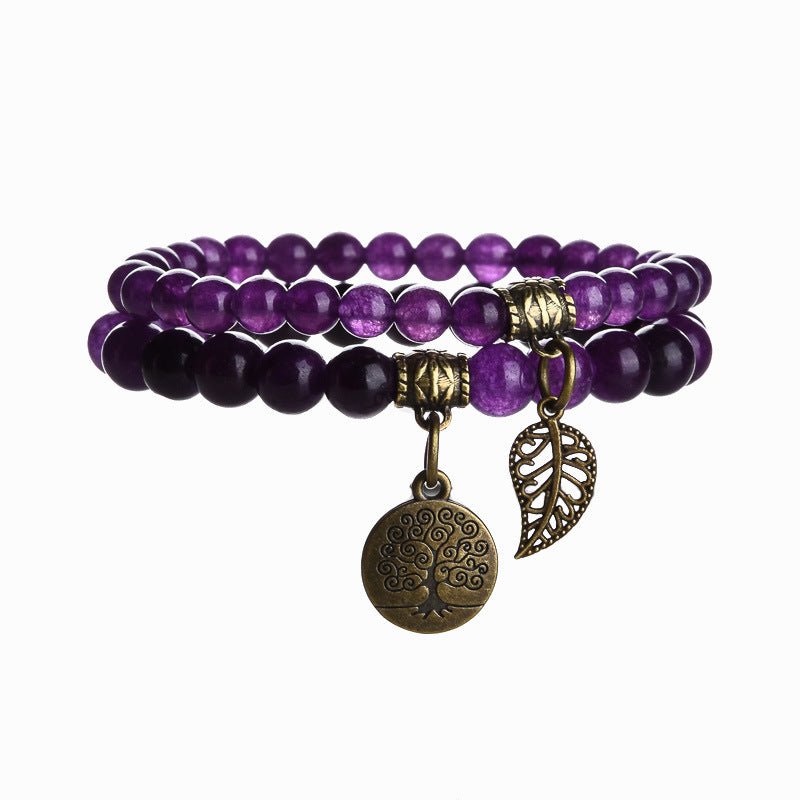 Tree of Life Chakra Bracelet — Tiger Eye & Amethyst Gemstone Set - Purple JadeTibet Art