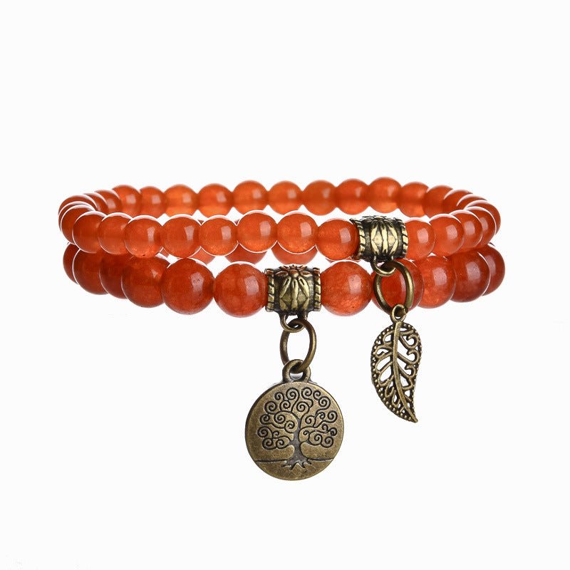 Tree of Life Chakra Bracelet — Tiger Eye & Amethyst Gemstone Set - Orange RedTibet Art
