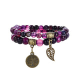 Tree of Life Chakra Bracelet — Tiger Eye & Amethyst Gemstone Set - Purple Striped AgateTibet Art