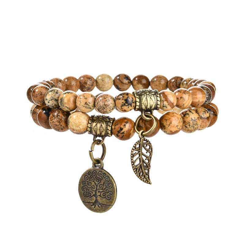 Tree of Life Chakra Bracelet — Tiger Eye & Amethyst Gemstone Set - Picture StoneTibet Art