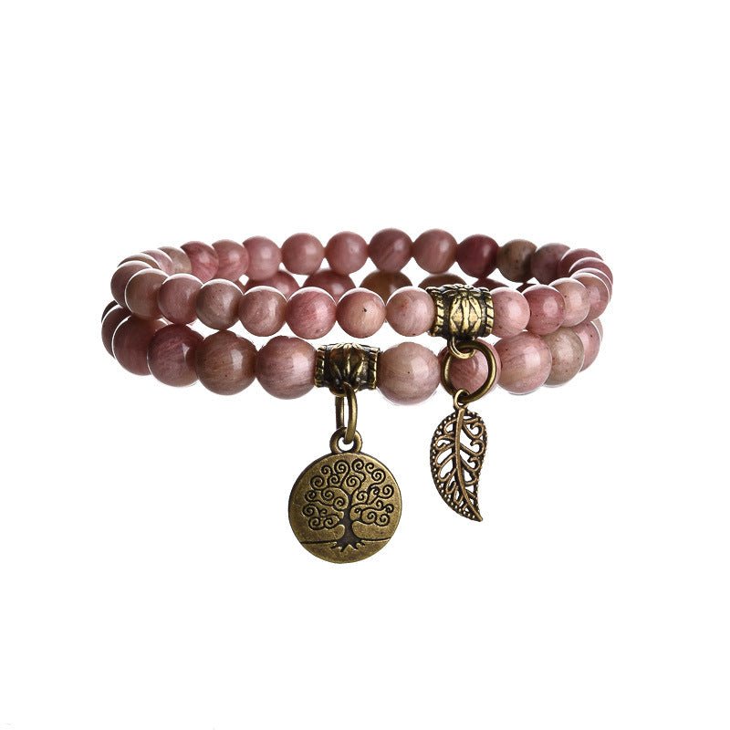 Tree of Life Chakra Bracelet — Tiger Eye & Amethyst Gemstone Set - Red Wood GrainTibet Art
