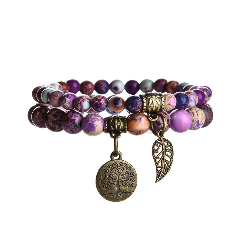 Tree of Life Chakra Bracelet — Tiger Eye & Amethyst Gemstone Set - Imperial PurpleTibet Art