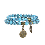Tree of Life Chakra Bracelet — Tiger Eye & Amethyst Gemstone Set - Black Line Blue TurquoiseTibet Art