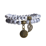 Tree of Life Chakra Bracelet — Tiger Eye & Amethyst Gemstone Set - Black Line White TurquoiseTibet Art