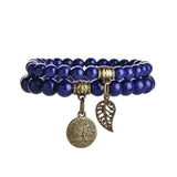 Tree of Life Chakra Bracelet — Tiger Eye & Amethyst Gemstone Set - Hemp Stone LapisTibet Art