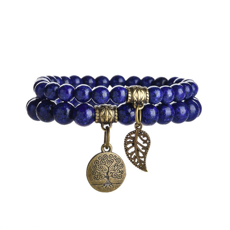 Tree of Life Chakra Bracelet — Tiger Eye & Amethyst Gemstone Set - Hemp Stone LapisTibet Art