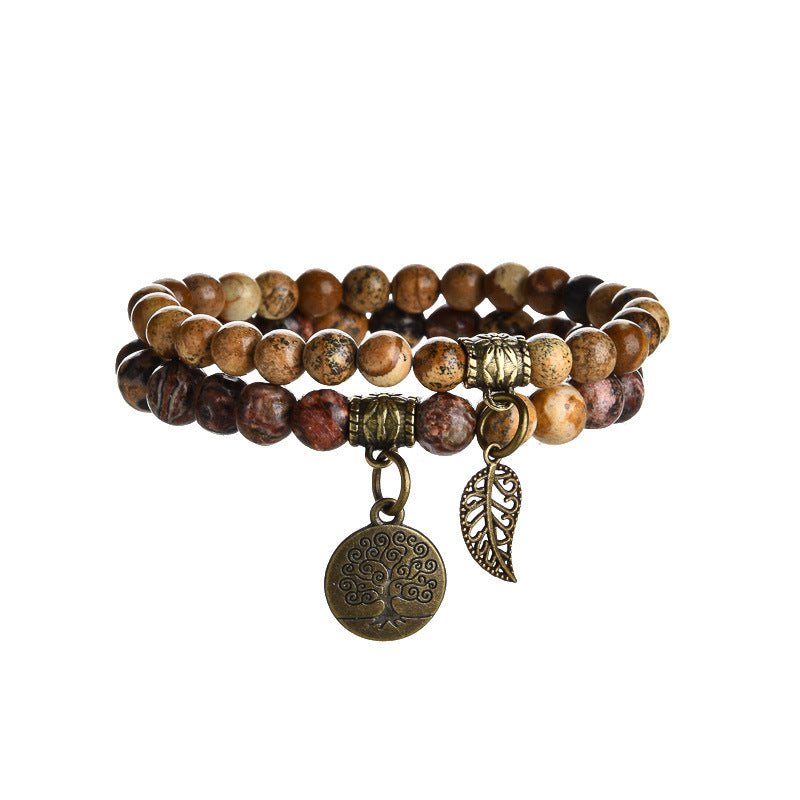 Tree of Life Chakra Bracelet — Tiger Eye & Amethyst Gemstone Set - Leopard Skin 6-8mmTibet Art