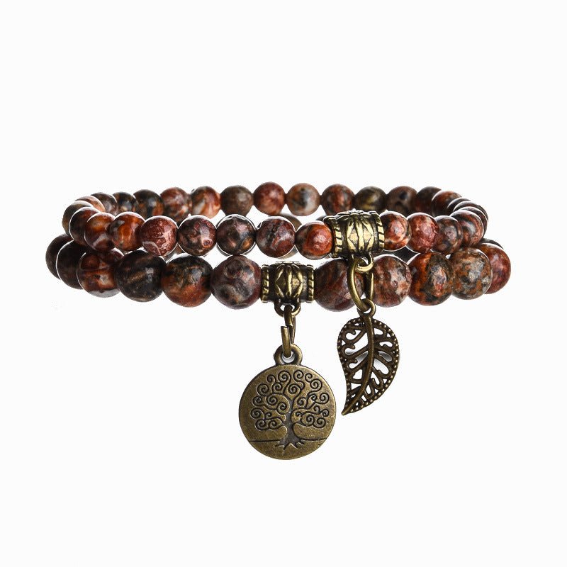Tree of Life Chakra Bracelet — Tiger Eye & Amethyst Gemstone Set - Leopard SkinTibet Art