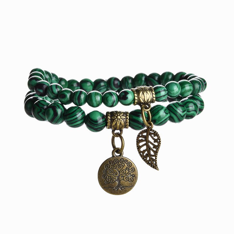Tree of Life Chakra Bracelet — Tiger Eye & Amethyst Gemstone Set - Peacock GreenTibet Art