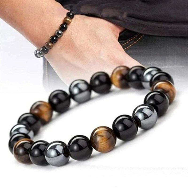 Triple Protection Bracelet — Obsidian, Tiger Eye & Hematite - Tibet Art