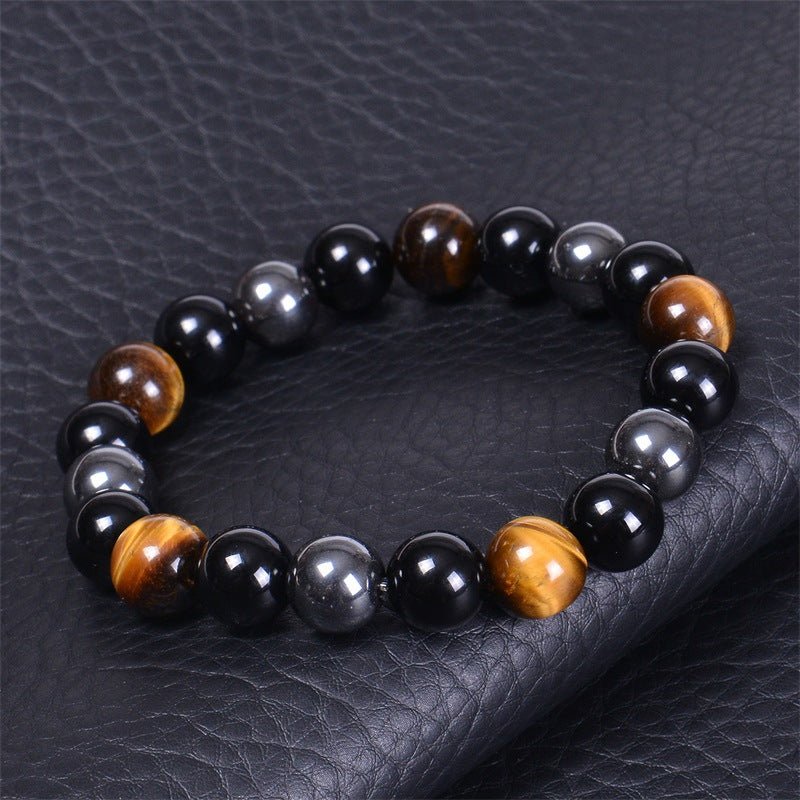 Triple Protection Bracelet — Obsidian, Tiger Eye & Hematite - Tibet Art