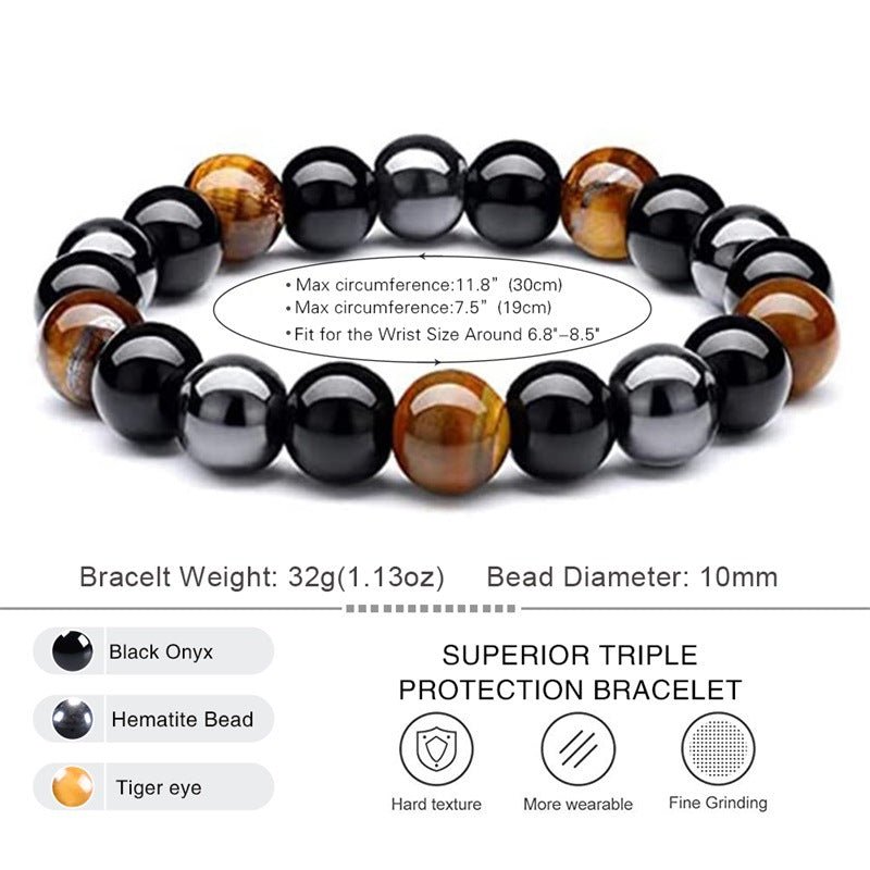 Triple Protection Bracelet — Obsidian, Tiger Eye & Hematite - Tibet Art