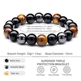 Triple Protection Bracelet — Obsidian, Tiger Eye & Hematite - Tibet Art