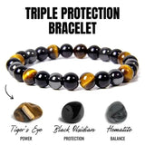 Triple Protection Bracelet — Obsidian, Tiger Eye & Hematite - Tibet Art