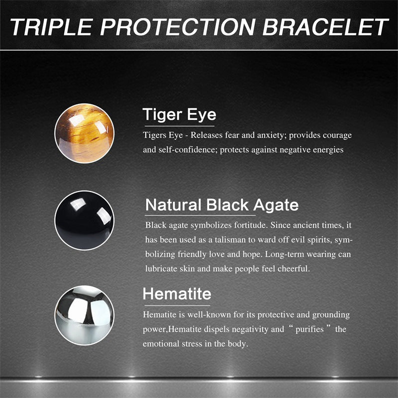 Triple Protection Bracelet — Obsidian, Tiger Eye & Hematite - Tibet Art
