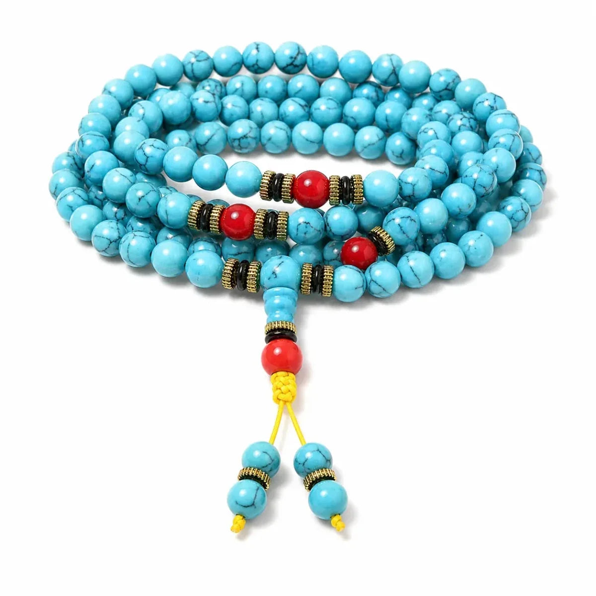 Turquoise 108-Bead Mala Bracelet — Natural Stone Prayer Beads in Green Tibet Art