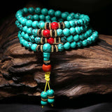 Turquoise 108-Bead Mala Bracelet — Natural Stone Prayer Beads in Green & Blue Turquoise Tibet Art