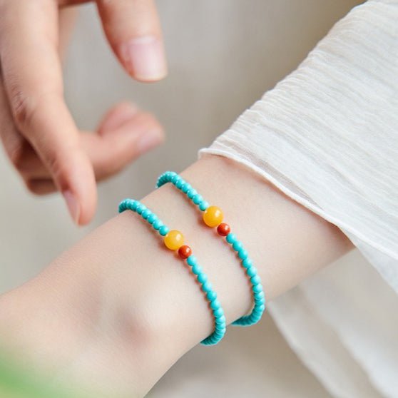 Turquoise 3mm Bead Bracelet - Fine Layers of Color - Single LoopTibet Art